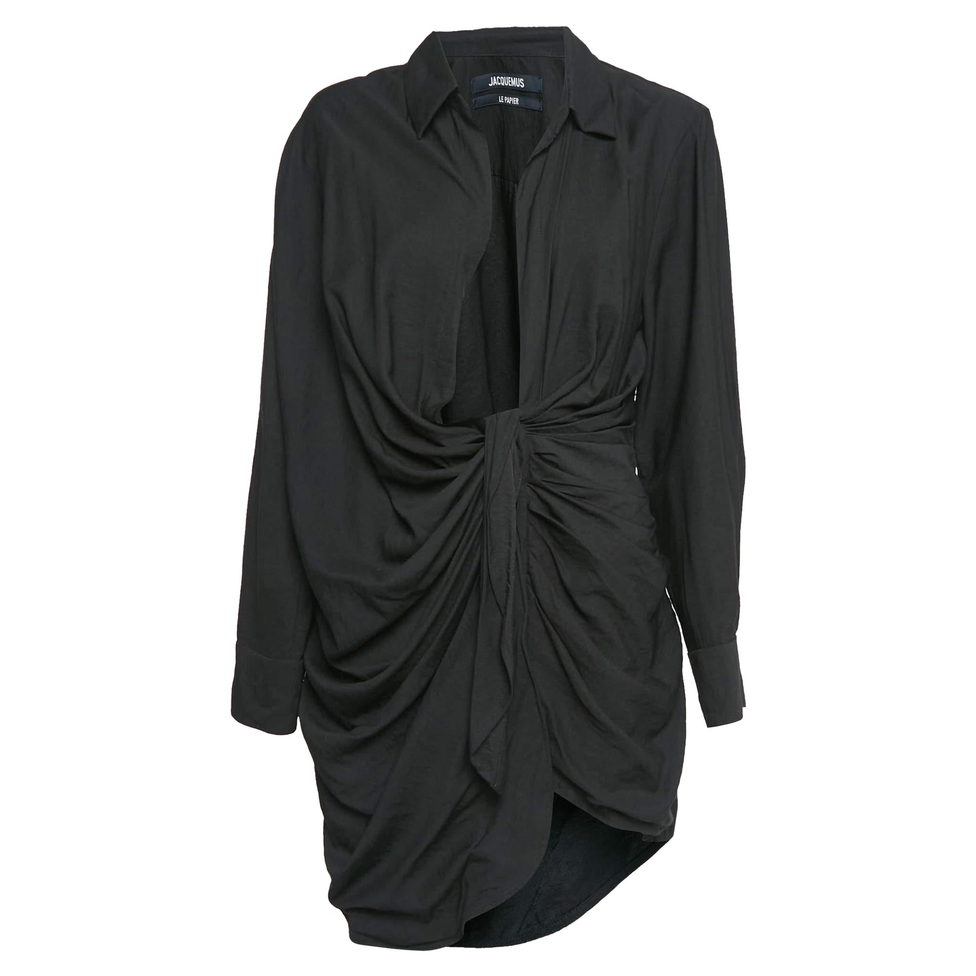 Jacquemus Bahia Drapiertes Le Papier-Minikleid aus schwarzem Krepp, M im Angebot
