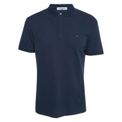 Valentino Navy Blue Cotton Polo Stud Detail T-Shirt L