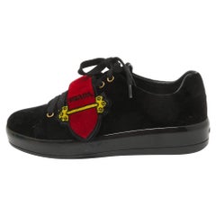 Prada Navy Blue/Red Velvet Grip Strap Lace Up Sneakers Size 38