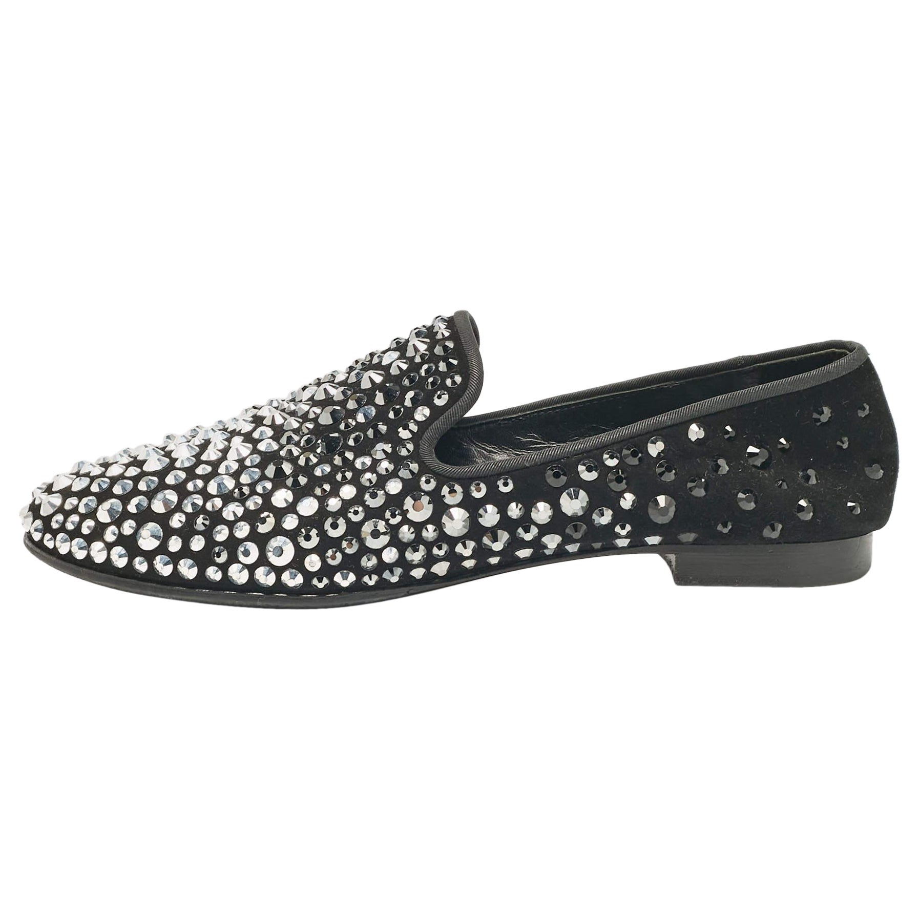 Giuseppe Zanotti Black Crystal Embellished Suede Smoking Slippers Size 40