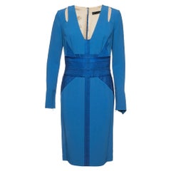 Elie Saab Blue Crepe Long Sleeve Midi Dress M