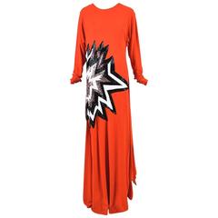 Tom Ford Orange Black & White Long Sleeve Sequined Star Gown 10