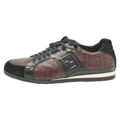 Fendi Black/Burgundy Zucca Coated Canvas and Leather Low Top Sneakers Size 45