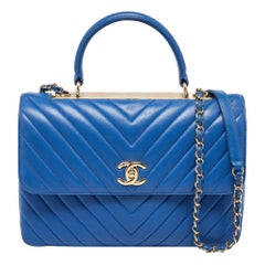 Chanel Blau Chevron Leder Medium Trendy CC Klappentasche