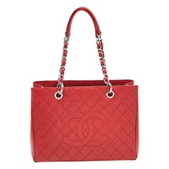 Chanel Red Quilted Caviar Leather Grand Shopper Tote