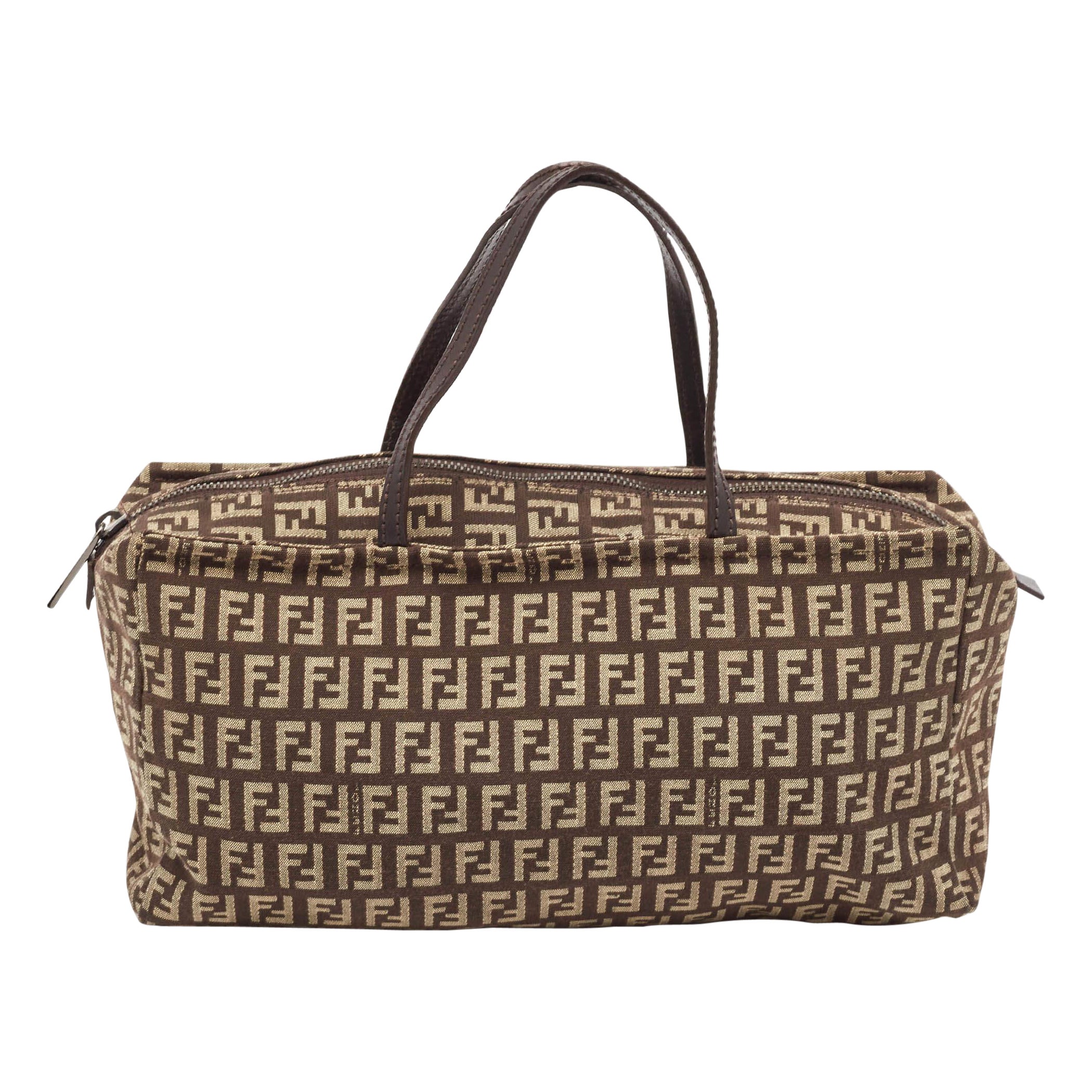 Fendi Brown Zucchinno Fabric and Leather Satchel