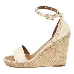 Valentino Cream Leather Rockstud Wedge Sandals Size 36