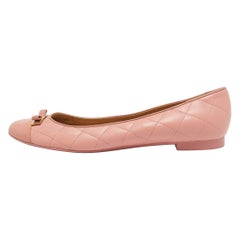 Salvatore Ferragamo Pink Quilted Patent and Leather Bow Ballet Flats Size 40