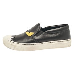 Fendi Black Leather Monster Slip On Sneakers 38.5