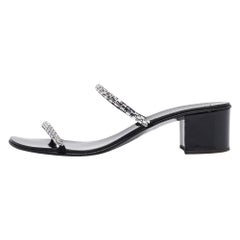 Giuseppe Zanotti Black Crystal Embellished Suede Slide Sandals Size 38.5