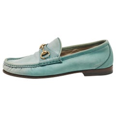 Gucci Green Nubuck Leather 1953 Horsebit Loafers Size 40