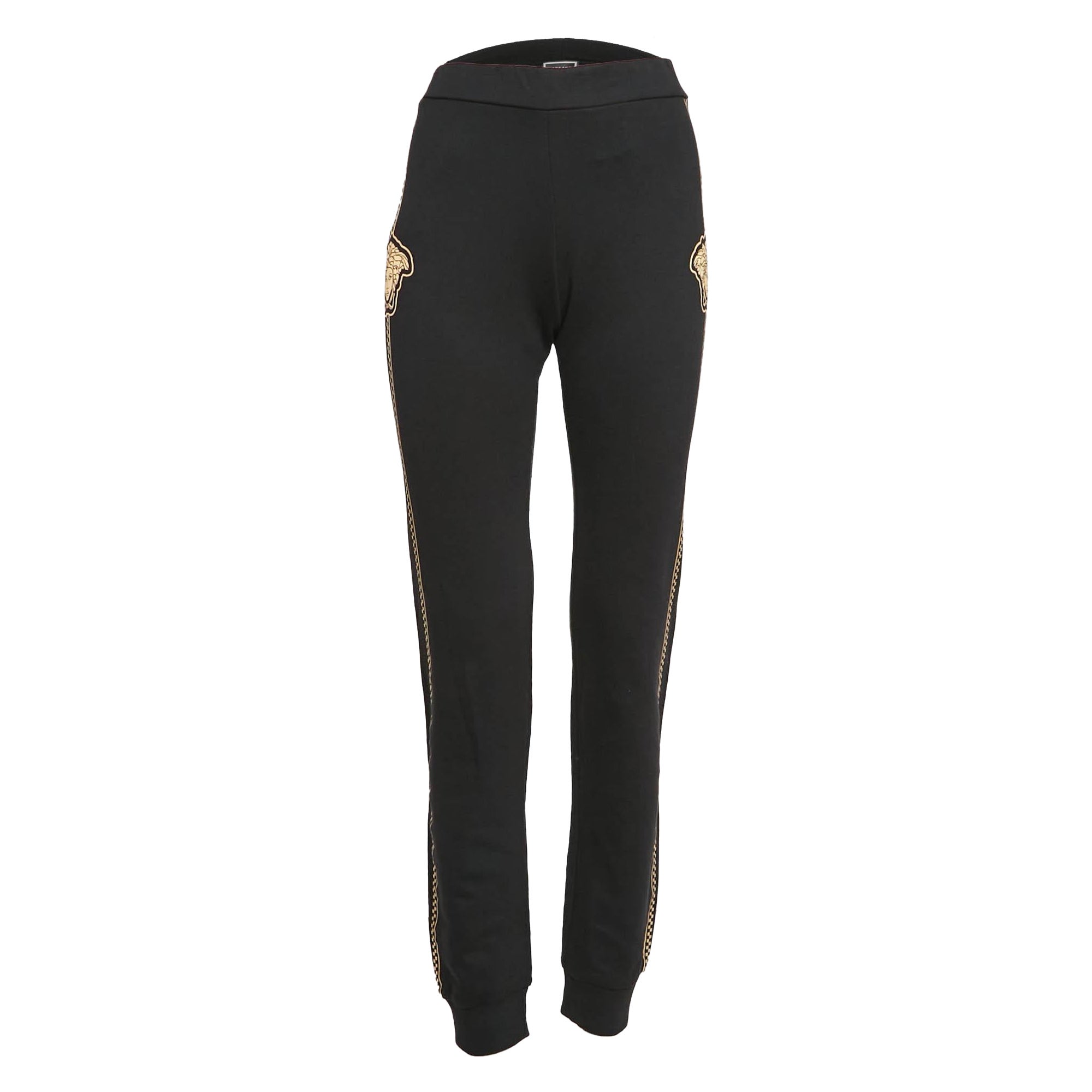 Versace Black Medusa Print Cotton Knit Joggers 14 Yrs For Sale