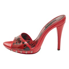 Dolce & Gabbana Sandales Slide en cuir verni rouge imprimé léopard Taille 38