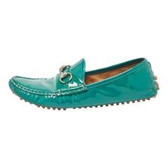 Gucci Green Patent Leather Slip On Loafers Size 38