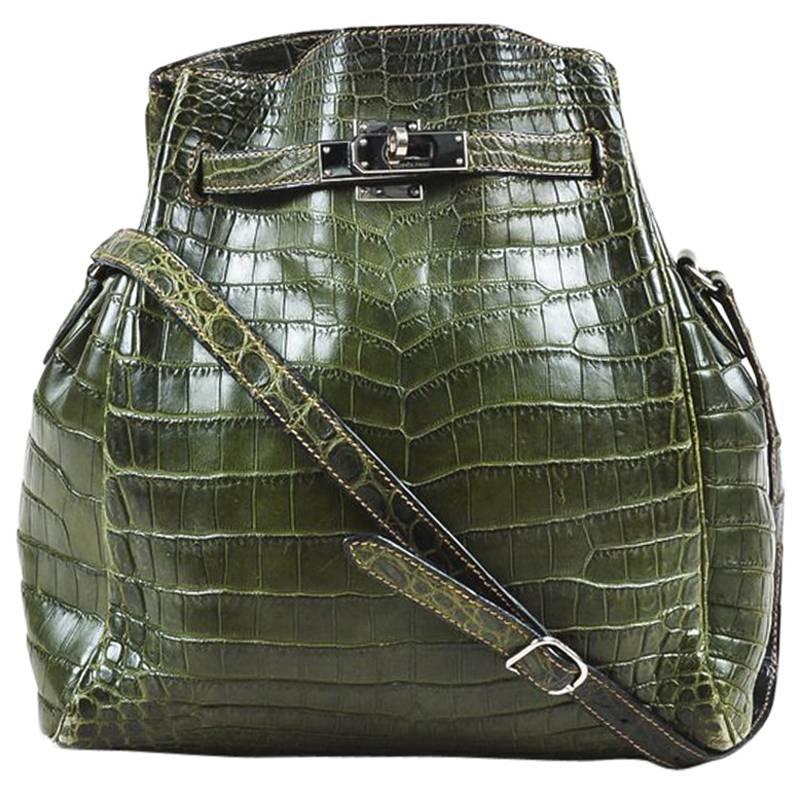 Hermes "Kelly Sport 26" Vert Olive Crocodile Niloticus Shoulder Bag For Sale