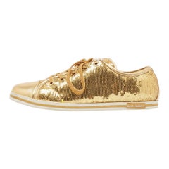 Dolce & Gabbana Gold Leather and Sequins Low Top Sneakers Size 40
