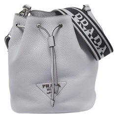 Prada Grey Vitello Daino Soft Leather Bucket Bag