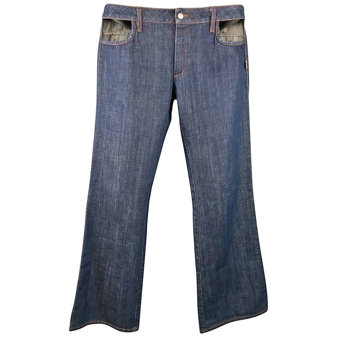 Jean Paul Gaultier Men's Indigo Denim Pocket Cutout Jeans, 1990s 