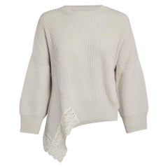 Stella McCartney Grauer asymmetrischer Pullover mit Spitzenbesatz aus Rippenstrick S