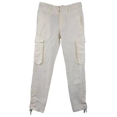 Vintage 1990's Men's JEAN PAUL GAULTIER Size 30 Off White Linen Lace Up Leg Pant