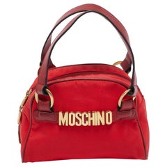 Moschino Red Nylon Mini Logo Bowler Bag