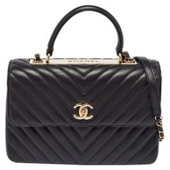 Chanel Schwarze Chevron Medium Trendy CC Klappentasche aus Leder Medium