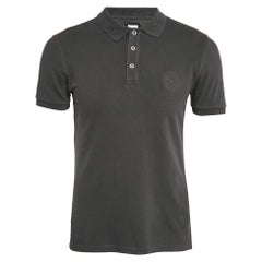 Armani Collezioni Grey Logo Embroidered Cotton Pique Polo T-Shirt L