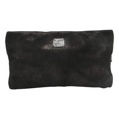 Giuseppe Zanotti Black Suede Skull Zip Clutch