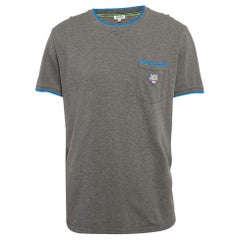 Kenzo - Maglietta grigia in cotone piqué con tascone applique della tigre XL