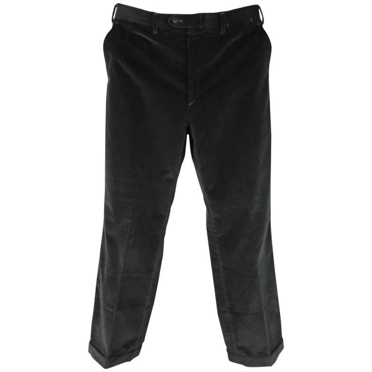 Men's BRIONI Size 32 Black Corduroy Cuffed Hem Dress Pants For Sale at