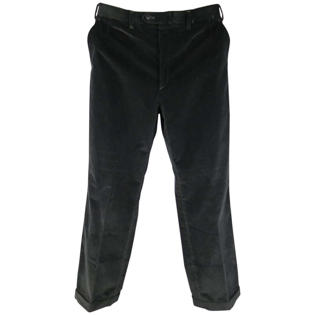 Men's BRIONI Size 32 Black Corduroy Cuffed Hem Dress Pants