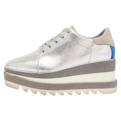 Stella McCartney Silver Faux Leather Elyse Wedge Sneakers Size 36