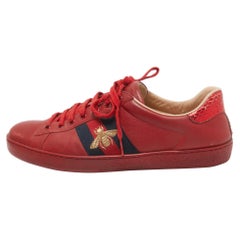 Gucci Red Leather Web Ace Sneakers Size 44.5