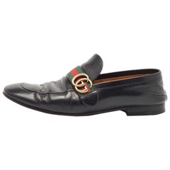 Gucci Black Leather GG Marmont Loafers Size 44