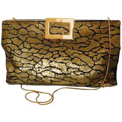 Roger Vivier Paris Gold Sequins Black Satin Clutch Evening Bag with Dust Cover 10