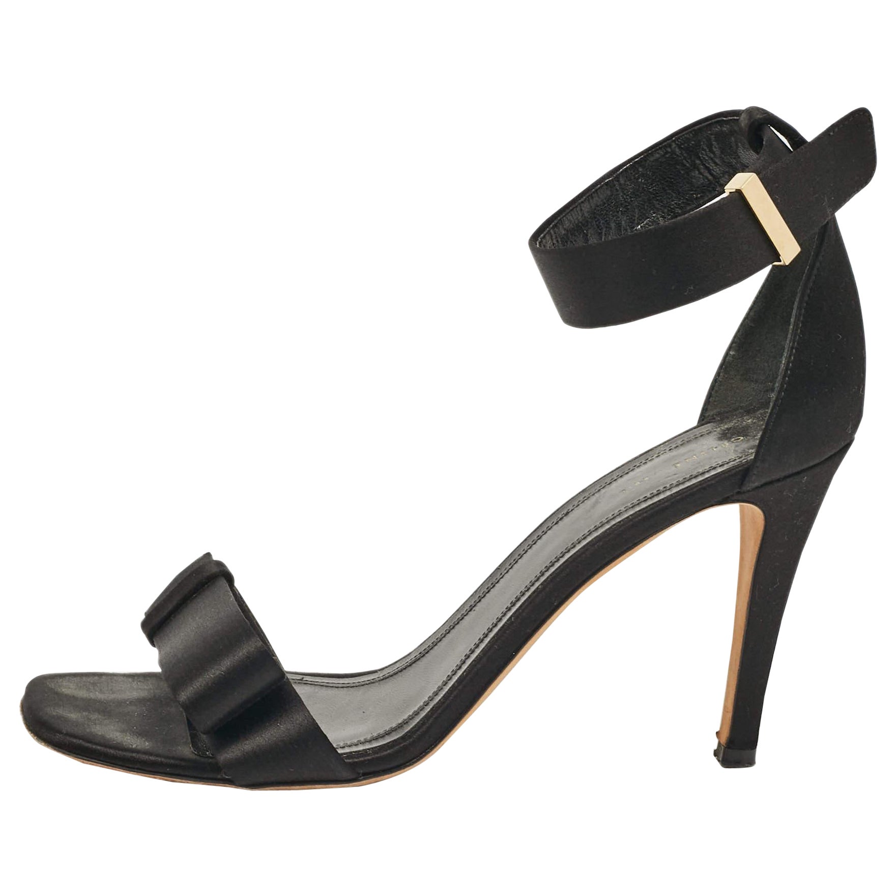 Celine Black Satin Ankle Strap Sandals Size 38.5 For Sale