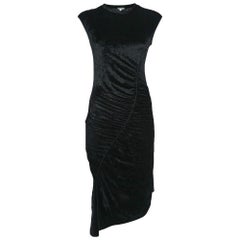 Kenzo Vestido midi asimétrico de terciopelo elástico negro S