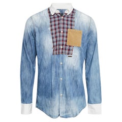 Dsquared2 - Chemise en denim à poches en velours côtelé bleu L