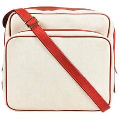 Hermes Beige & Red Canvas & Leather "Caleche Express" Bag