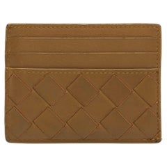 Bottega Veneta Gold Intrecciato Leather Card Holder
