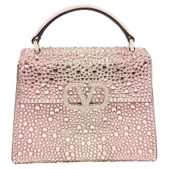 Valentino Pink Suede Crystals Mini VSling Top Handle Bag