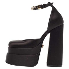 Versace Black Satin Medusa Aevitas Double Platform Pumps Size 35