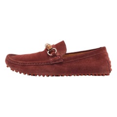 Gucci Burgundy Suede Bamboo Horsebit Loafers Size 44
