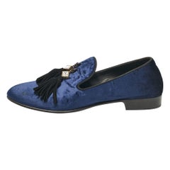 Giuseppe Zanotti - Slippers de smoking ornés de glands en velours bleu, taille 40