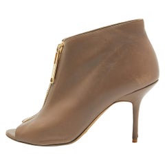 Burberry, stivali in pelle marrone con zip, misura 39,5