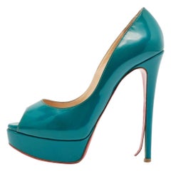 Christian Louboutin Green Patent Leather Lady Peep Pumps Size 37