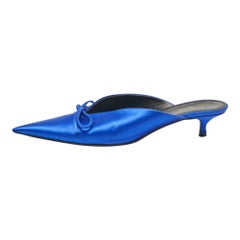 Balenciaga Royal Blue Satin Bow Knife Heel Mules Size 38