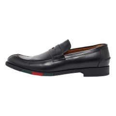 Gucci Black Leather Slip on Loafers Size 43