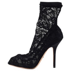 Dolce & Gabbana Black Stretch Lace and Mesh Ankle Length Boots Size 36