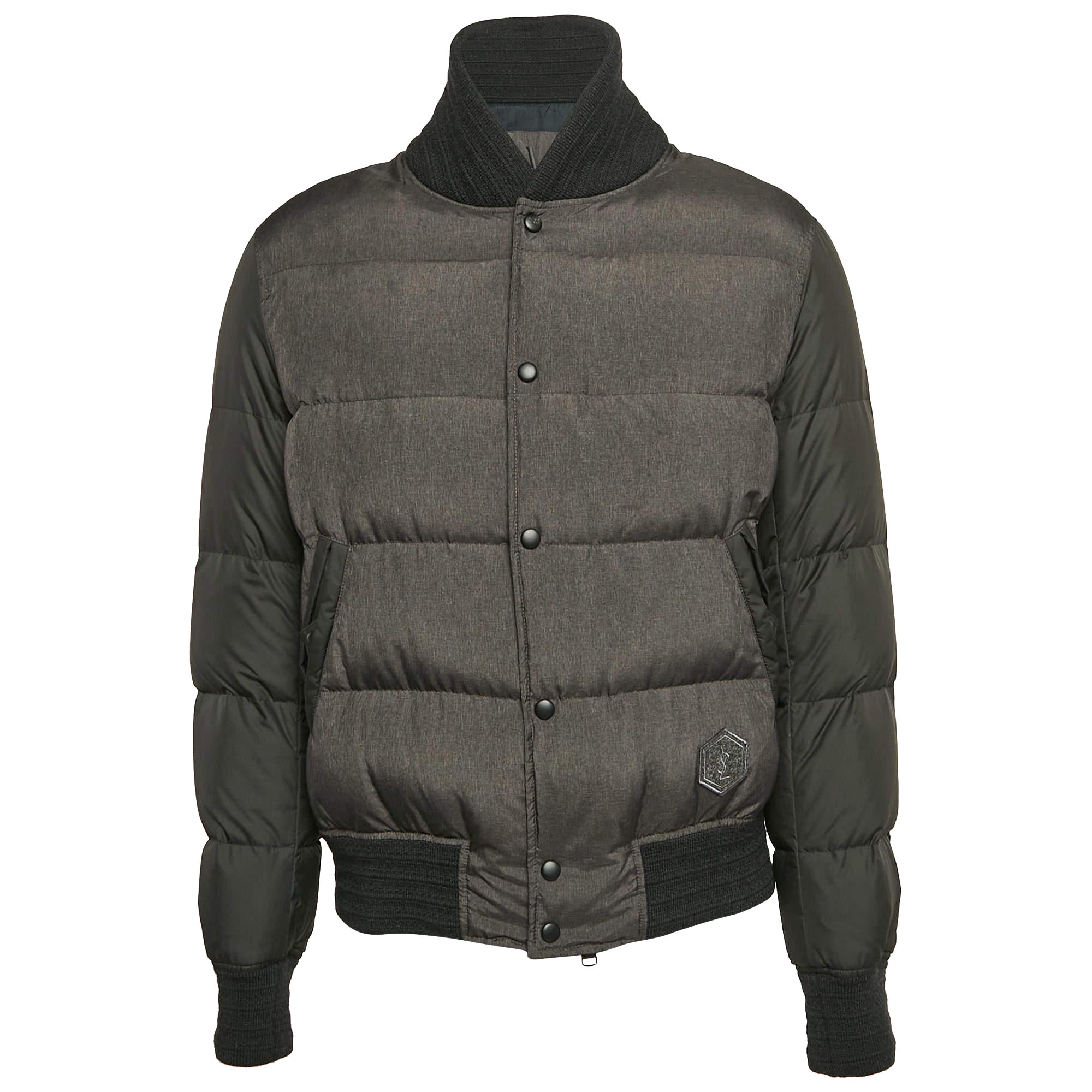 Yves Saint Laurent Graue Synthetische Puffer-Daunenjacke XXL im Angebot